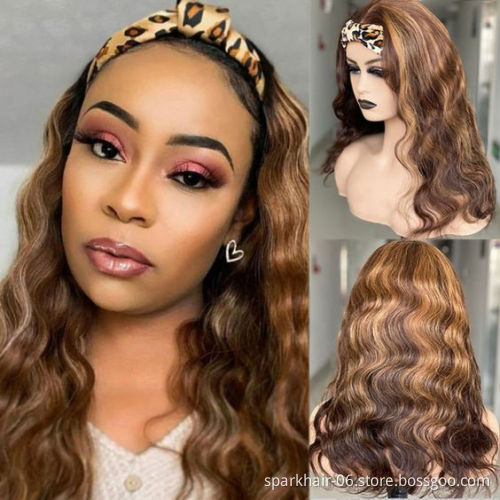OEM Factory Directly Headband Wig Colored Virgin Human Hair Headband Wigs for Black Women 10A Straight Body Wave Wigs